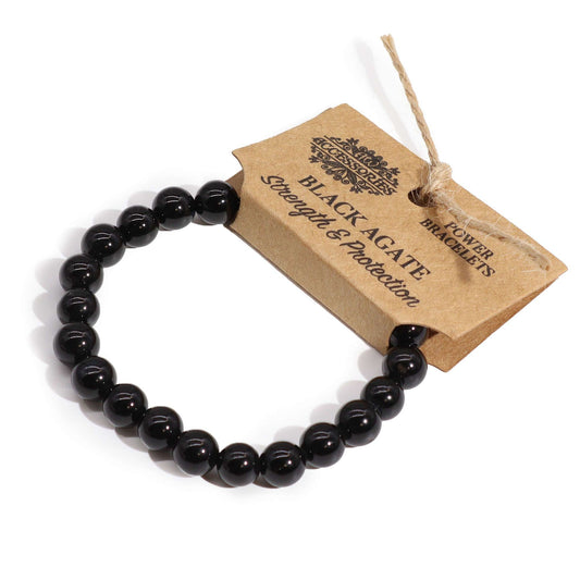 Black Agate Power Bracelet – Crystal Healing Beads for Protection, Courage & Success