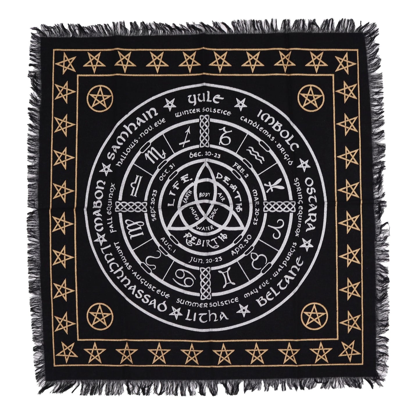 Esoteric Fringed Altar Cloth – Life, Death & Rebirth Symbol for Witchcraft & Ritual
