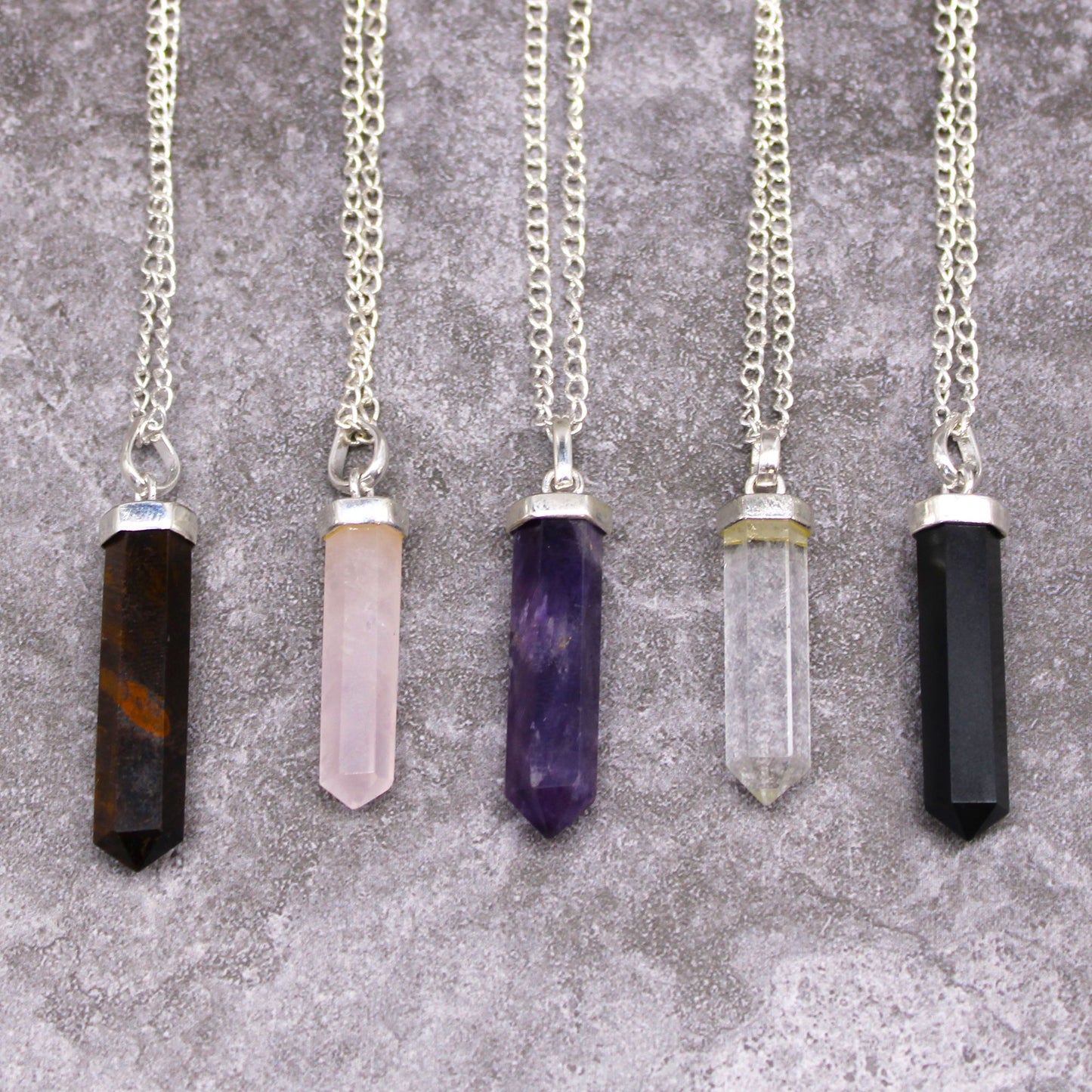 Black Agate Classic Point Gemstone Pendant Necklace