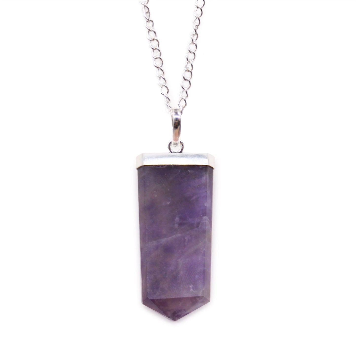 Amethyst Flat Pencil Gemstone Pendant Necklace