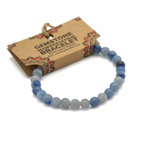 Blue Lace Agate Gemstone Manifestation Bracelet – Independence