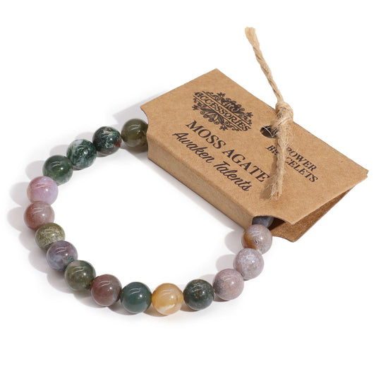 Moss Agate Power Bracelet – Crystal Healing Beads for Prosperity, Recovery & Mental Focus