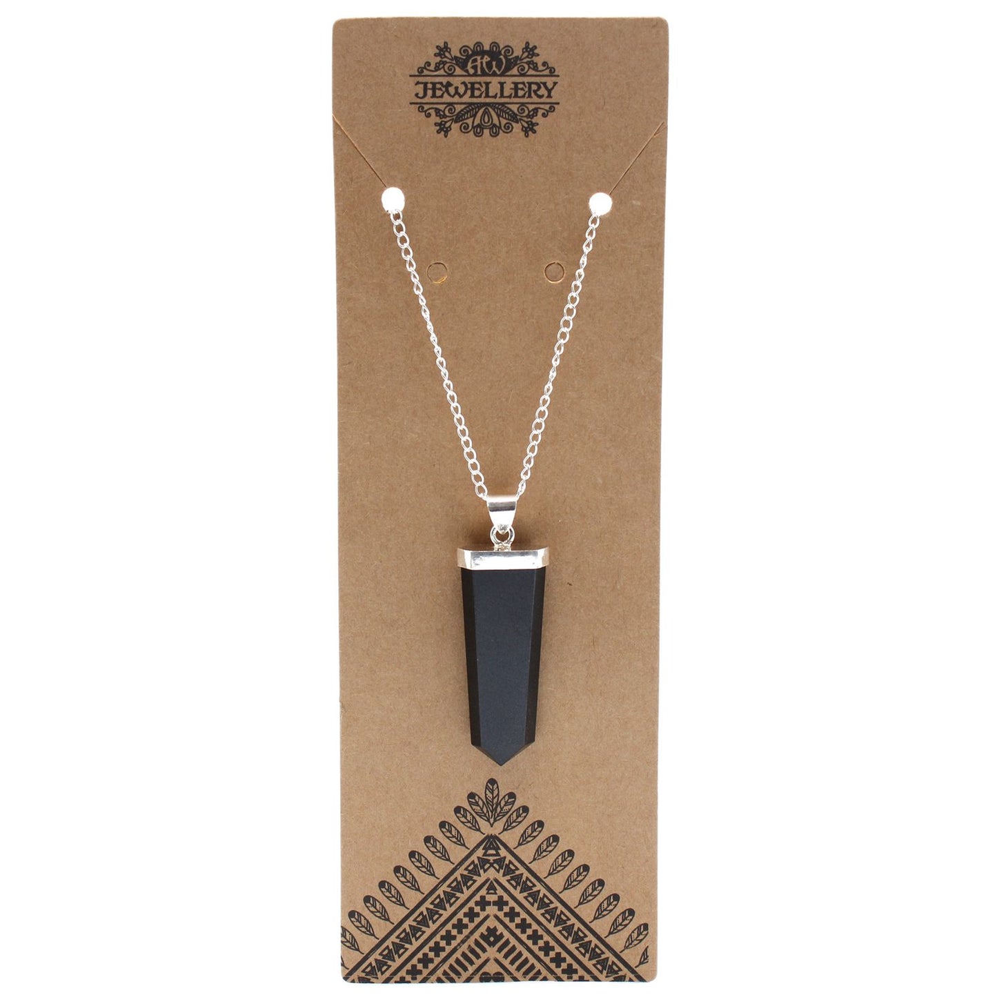 Black Agate Flat Pencil Gemstone Pendant Necklace