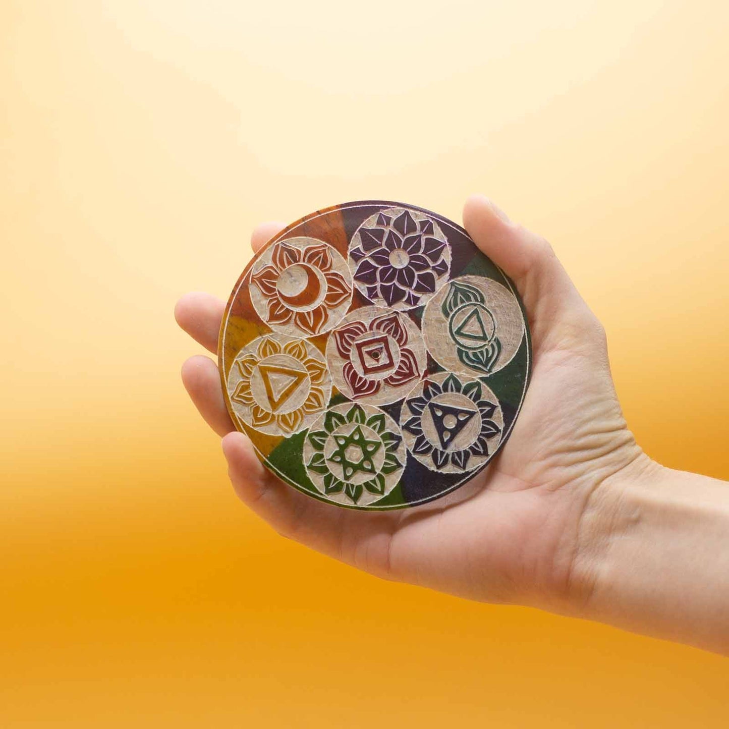 Soapstone Disc Incense Cone Holder 10cm - Seven Chakra