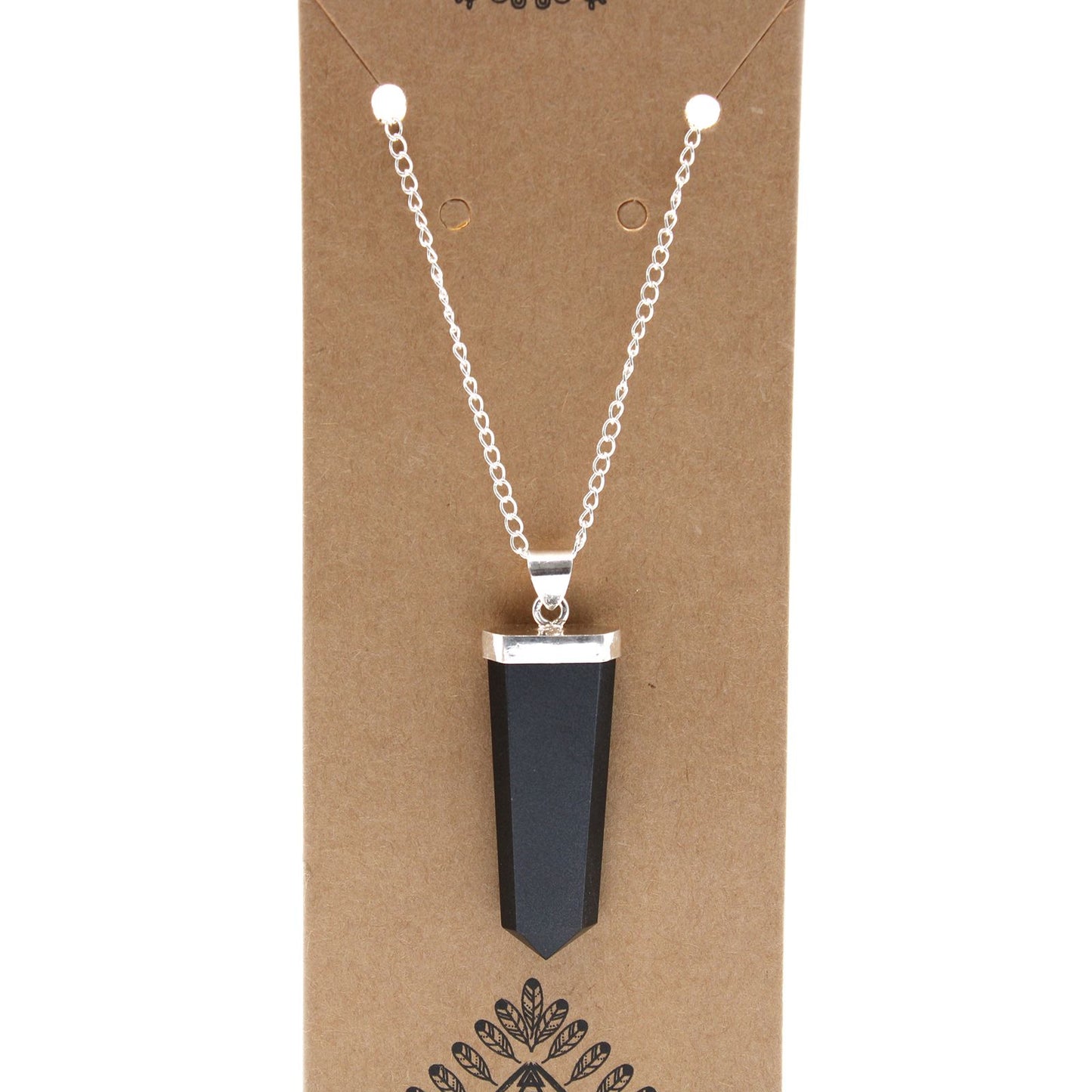 Black Agate Flat Pencil Gemstone Pendant Necklace