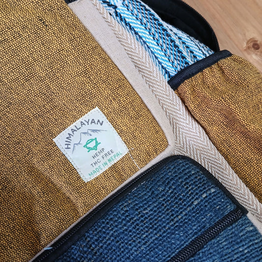 Large Boxy Hemp Backpack - Teal & Tumeric