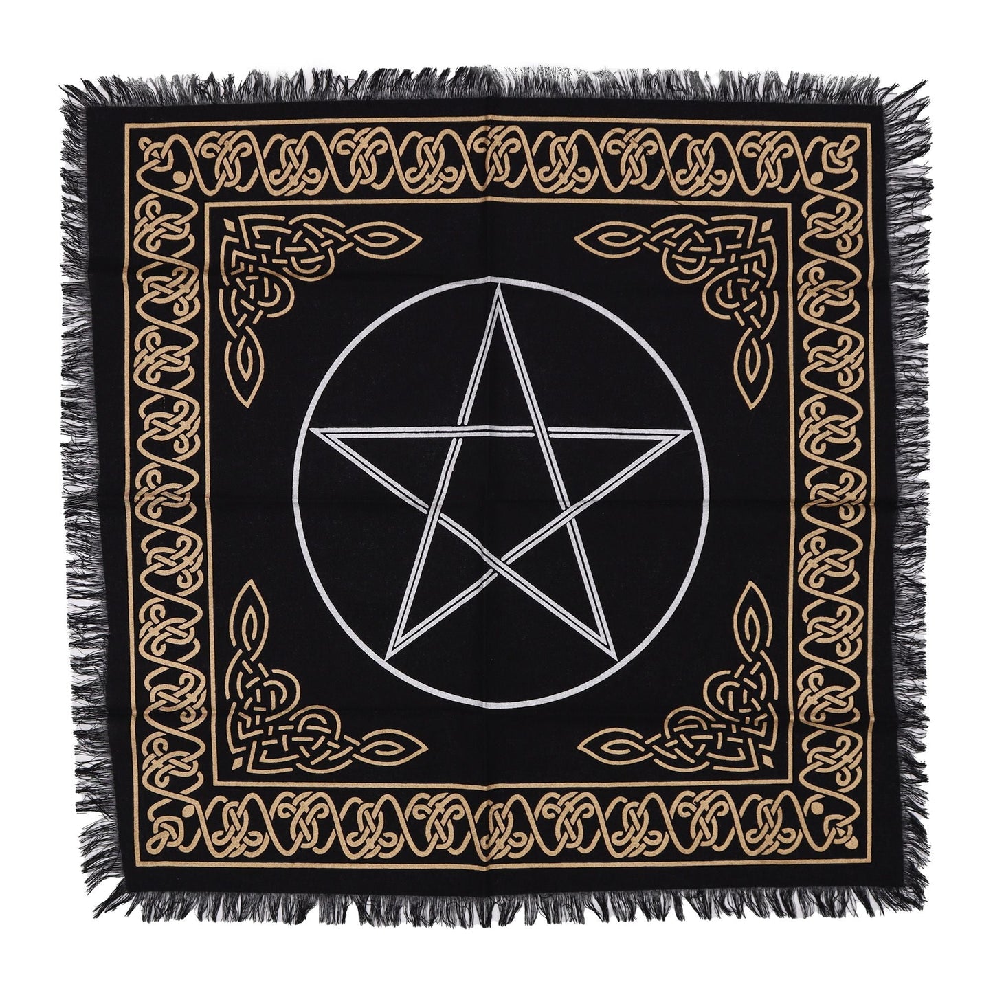 Esoteric Fringed Altar Cloth – Pentacle Symbol for Witchcraft & Ritual