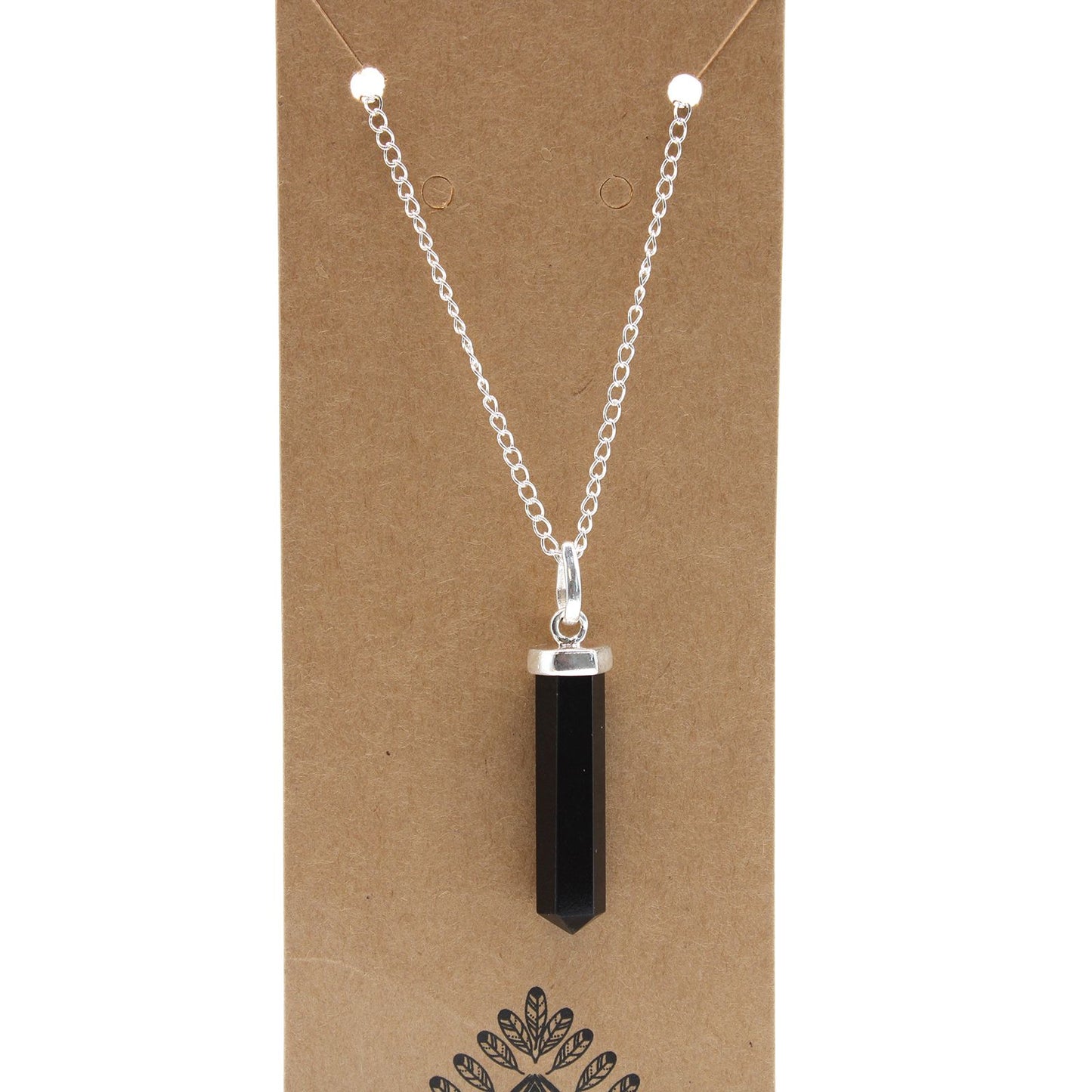 Black Agate Classic Point Gemstone Pendant Necklace