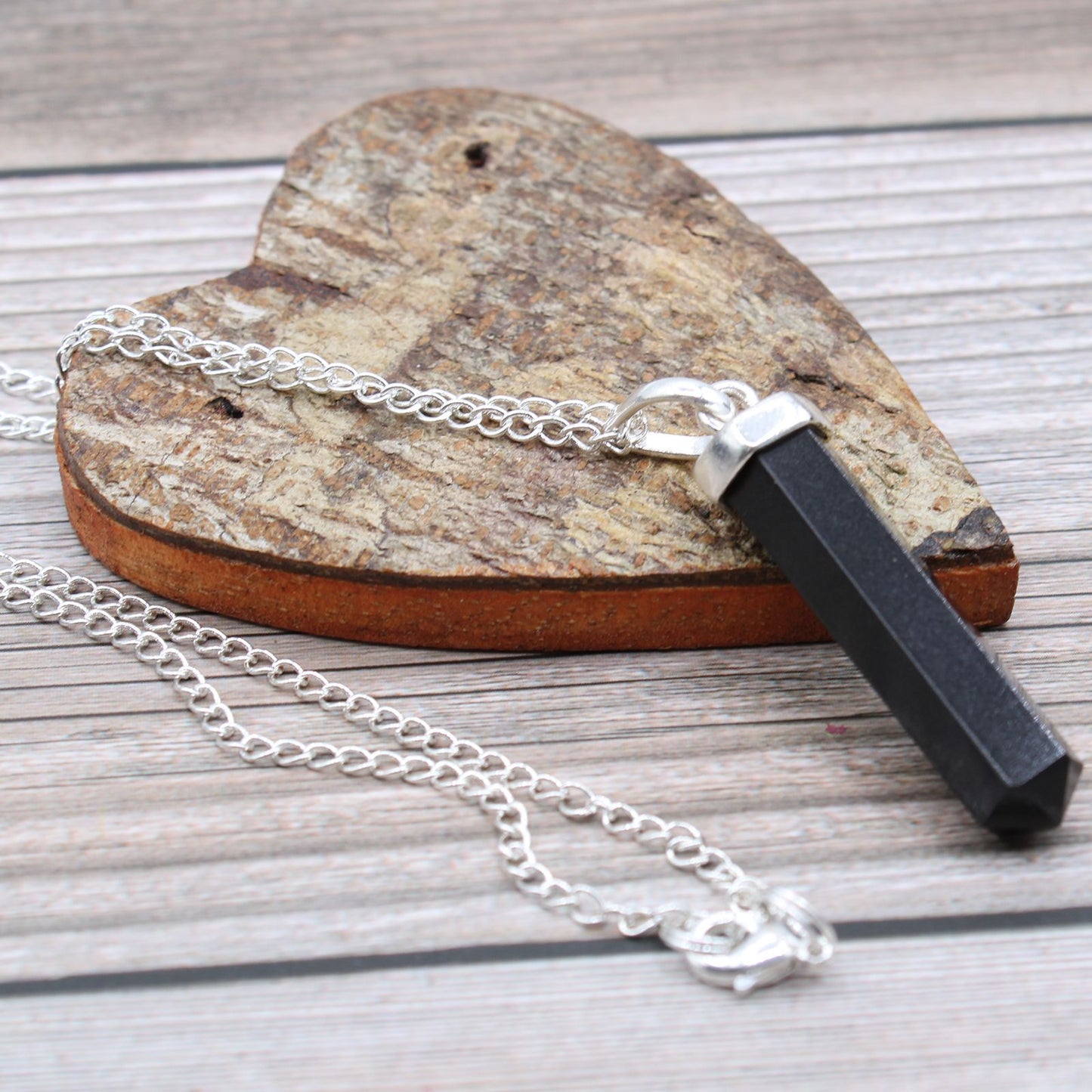 Black Agate Classic Point Gemstone Pendant Necklace