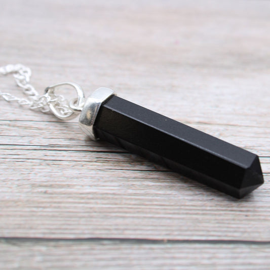 Black Agate Classic Point Gemstone Pendant Necklace