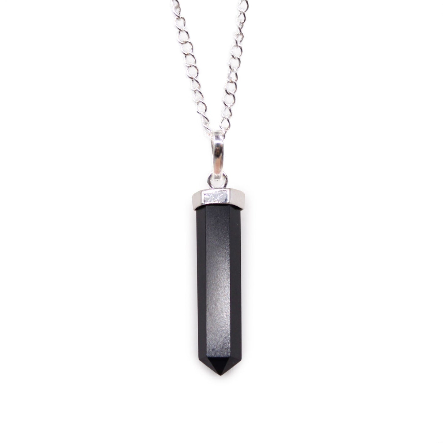 Black Agate Classic Point Gemstone Pendant Necklace