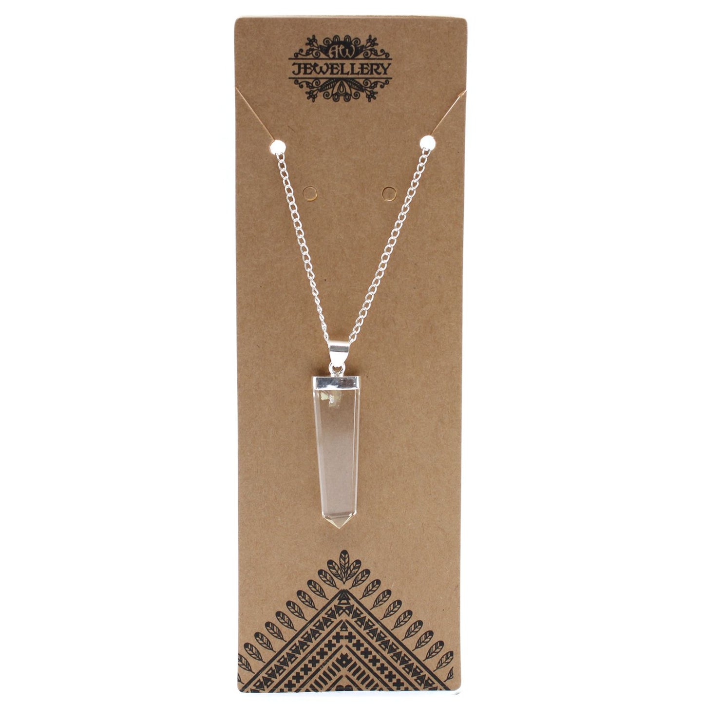 Rock Quartz Flat Pencil Gemstone Pendant Necklace