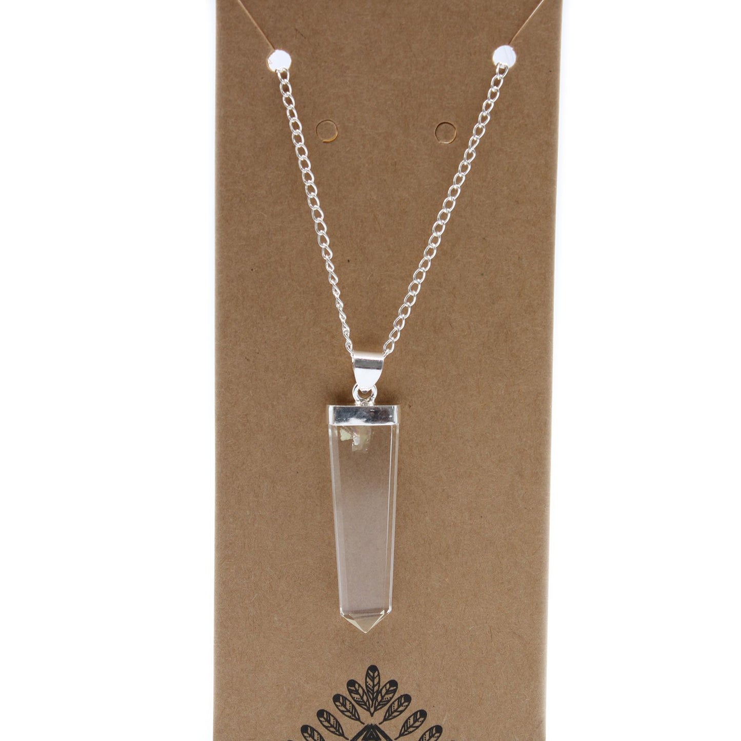 Rock Quartz Flat Pencil Gemstone Pendant Necklace