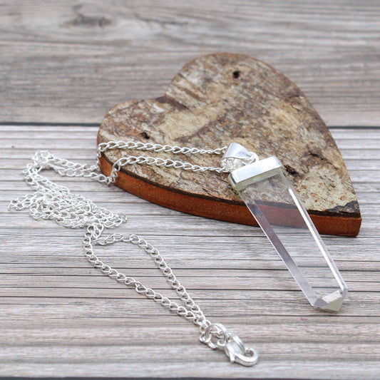 Rock Quartz Flat Pencil Gemstone Pendant Necklace