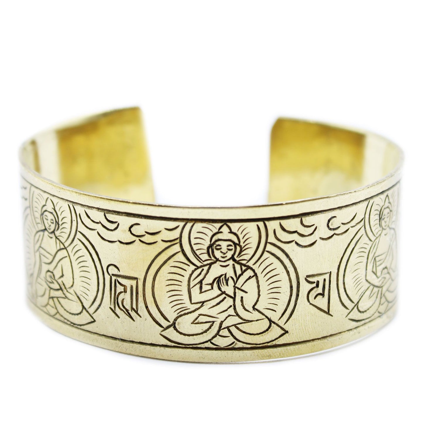 Tibetan Five Buddha Brass Cuff Bracelet