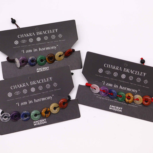 Chakra Mini Gemstone Disc String Bracelet – Adjustable Crystal Jewellery
