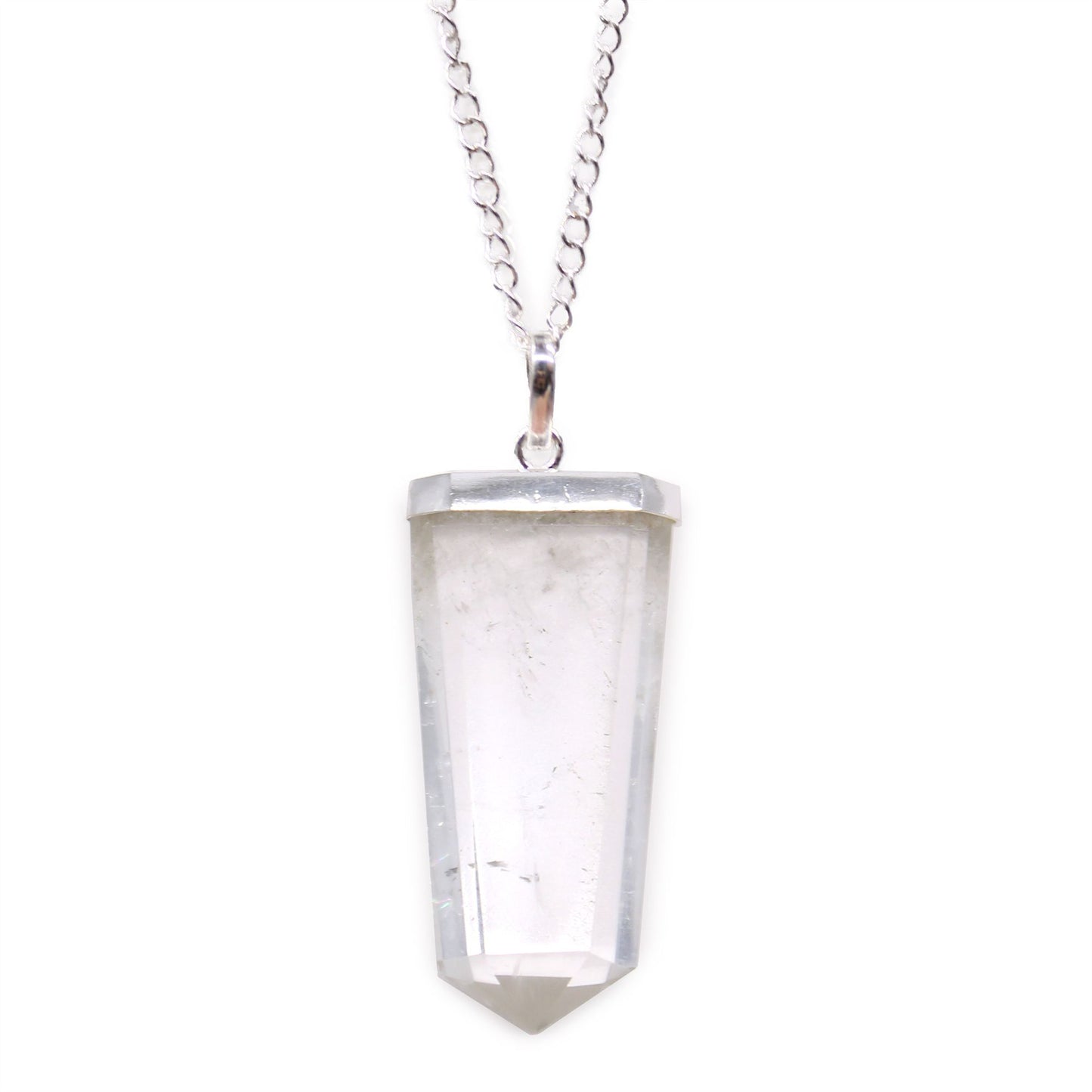 Rock Quartz Flat Pencil Gemstone Pendant Necklace