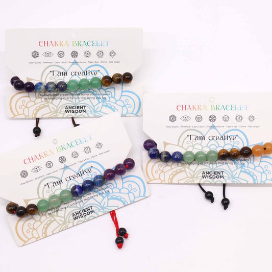 Chakra Gemstone Bead String Bracelet – Adjustable Crystal Jewellery