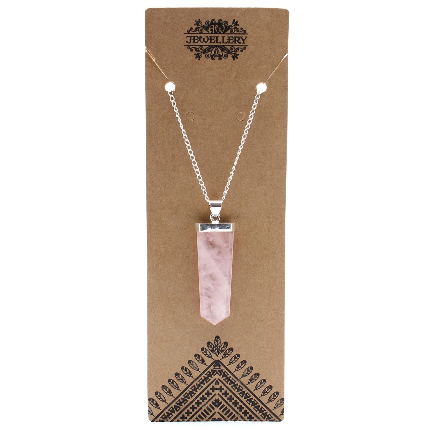 Rose Quartz Flat Pencil Gemstone Pendant Necklace
