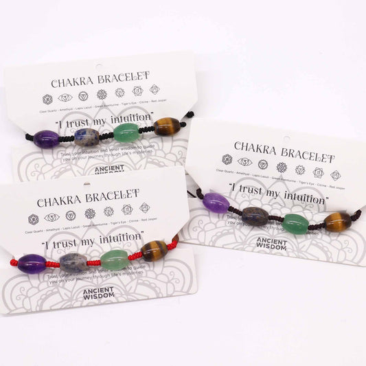 Chakra Gemstone Bead String Bracelet – Adjustable Crystal Jewellery