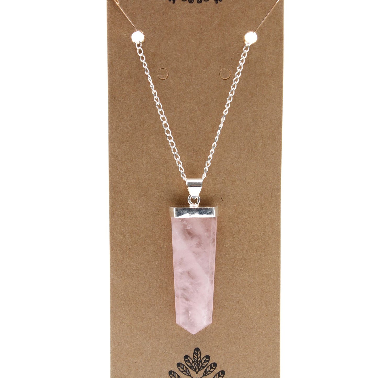 Rose Quartz Flat Pencil Gemstone Pendant Necklace