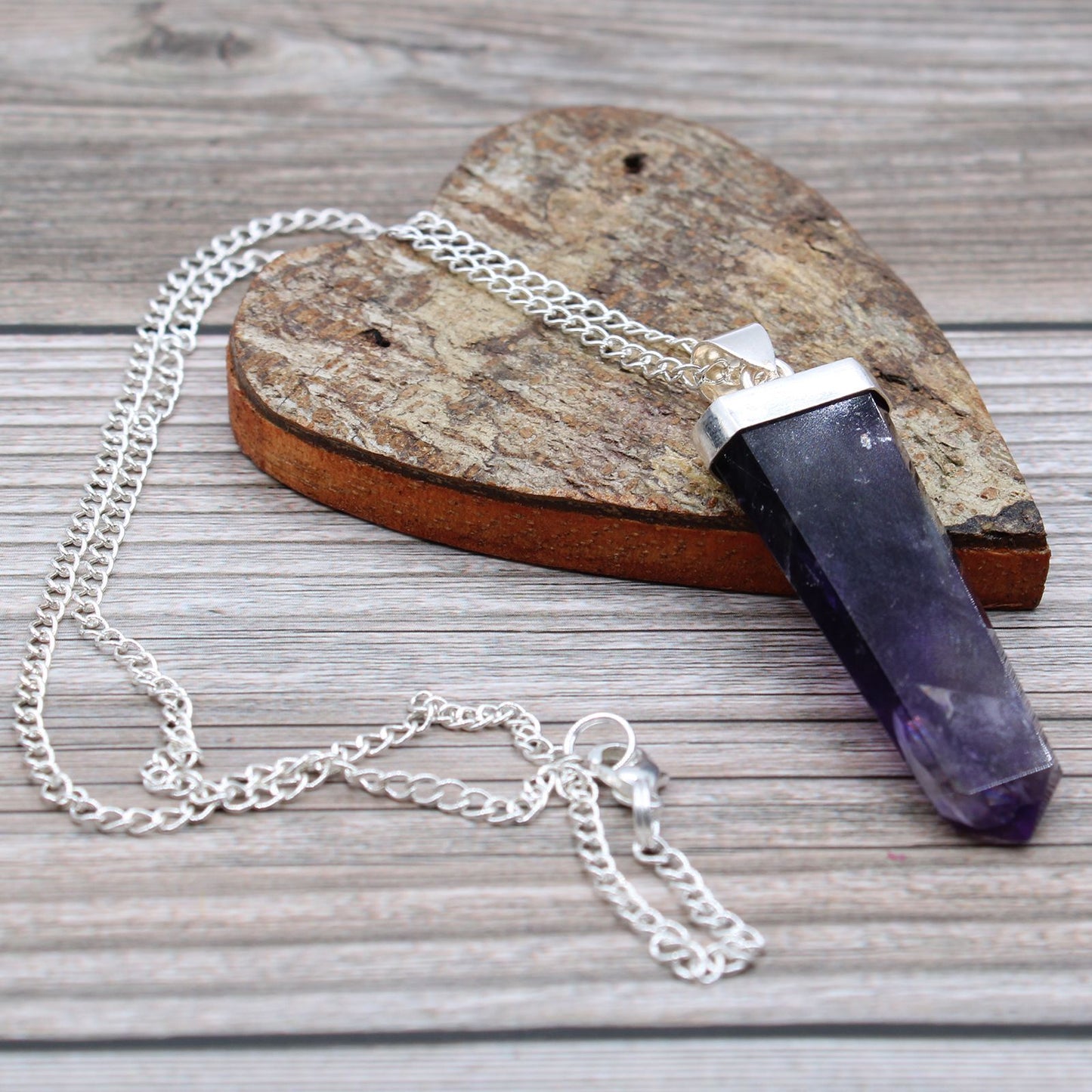 Amethyst Flat Pencil Gemstone Pendant Necklace