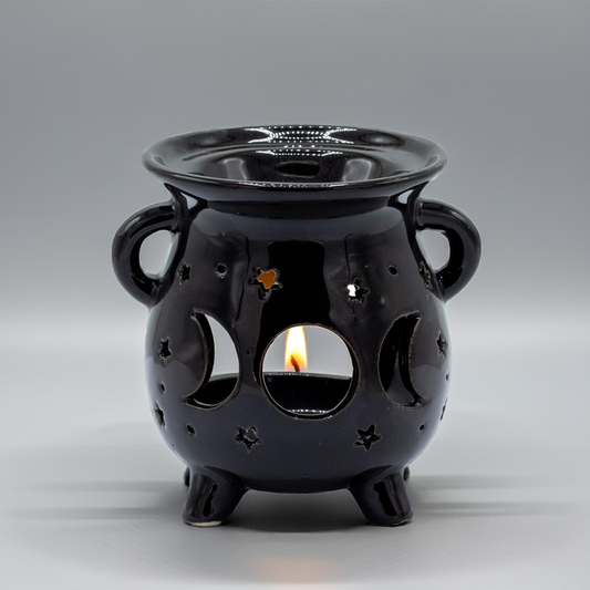 Cauldron Oil Burner - Moon Phase - Black