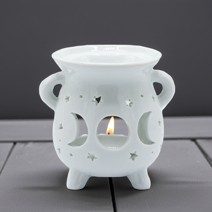 Cauldron Oil Burner - Moon Phase - White