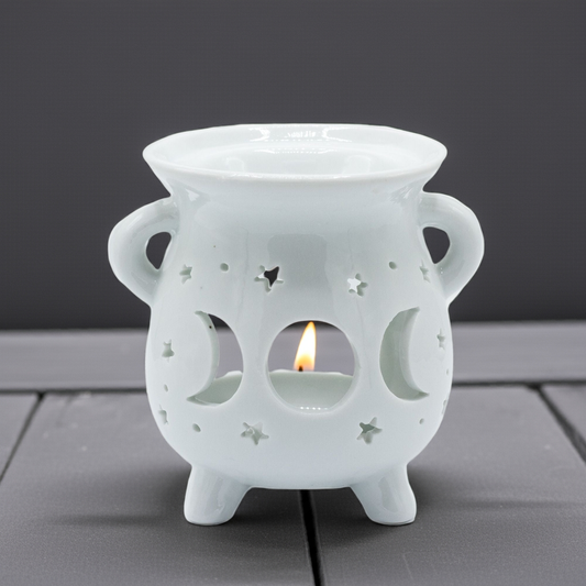 Cauldron Oil Burner - Moon Phase - White
