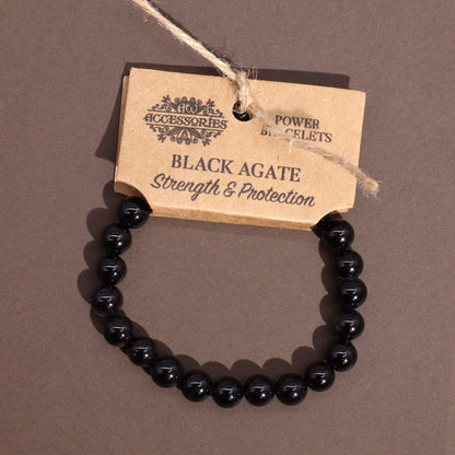 Black Agate Power Bracelet – Crystal Healing Beads for Protection, Courage & Success