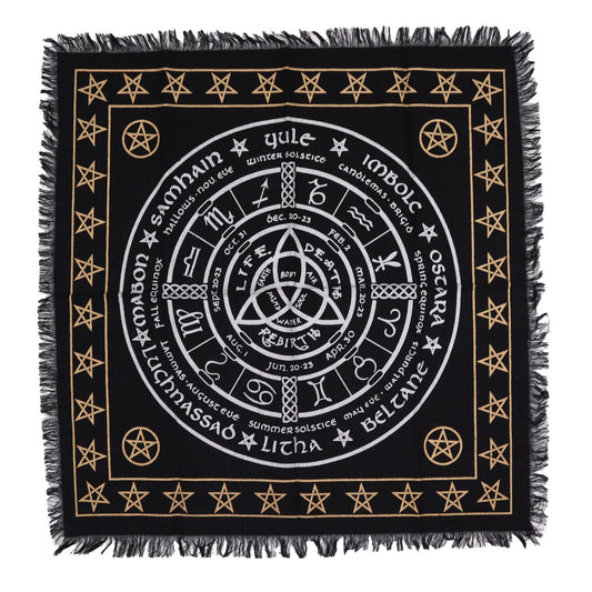 Esoteric Fringed Altar Cloth – Life, Death & Rebirth Symbol for Witchcraft & Ritual