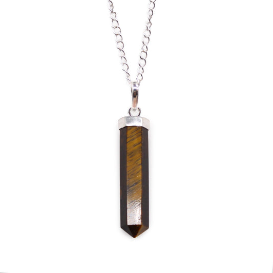 Tiger Eye Classic Point Gemstone Pendant Necklace