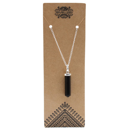 Black Agate Classic Point Gemstone Pendant Necklace