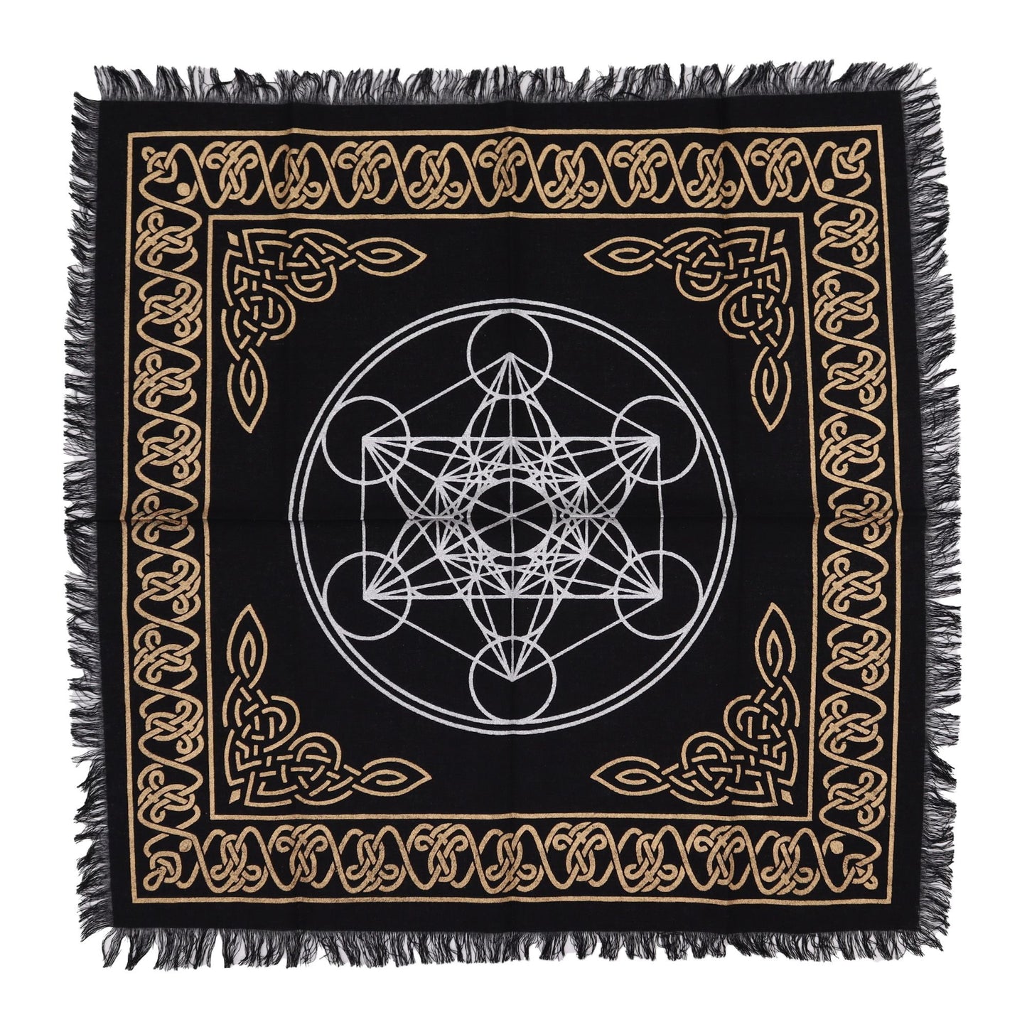 Esoteric Fringed Altar Cloth – Chakra Chart for Witchcraft & Ritual