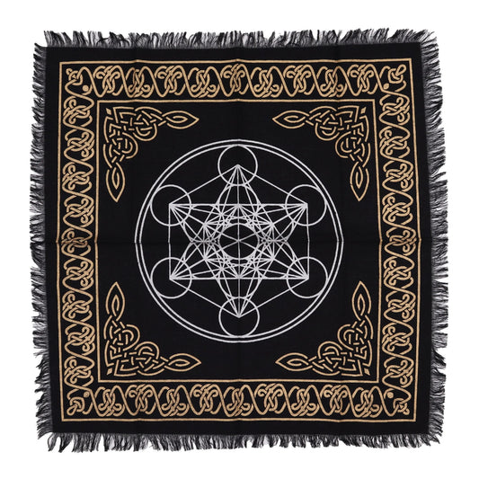 Esoteric Fringed Altar Cloth – Chakra Chart for Witchcraft & Ritual