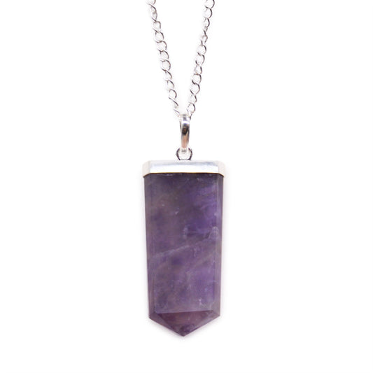 Amethyst Flat Pencil Gemstone Pendant Necklace