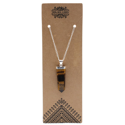Tiger Eye Flat Pencil Gemstone Pendant Necklace