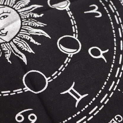 Esoteric Fringed Altar Cloth – Horoscope Zodiac Wheel for Witchcraft & Ritual