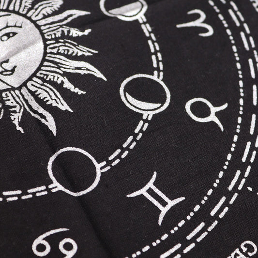 Esoteric Fringed Altar Cloth – Horoscope Zodiac Wheel for Witchcraft & Ritual