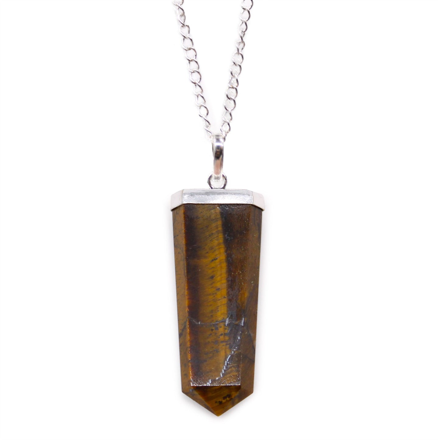 Tiger Eye Flat Pencil Gemstone Pendant Necklace