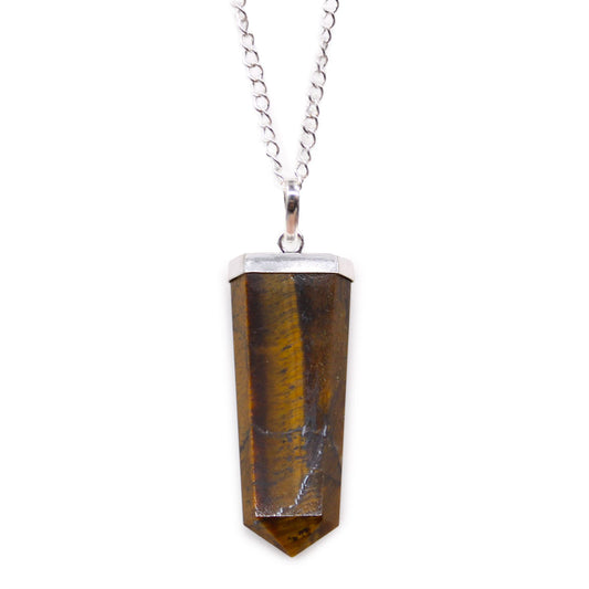 Tiger Eye Flat Pencil Gemstone Pendant Necklace
