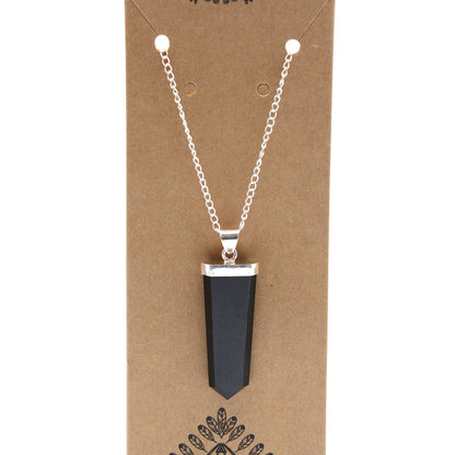 Black Agate Flat Pencil Gemstone Pendant Necklace