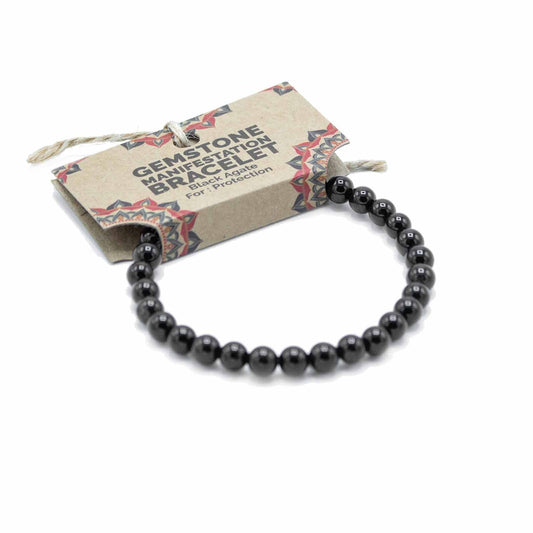 Black Agate Gemstone Manifestation Bracelet – Protection