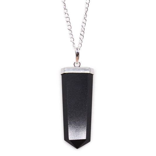 Black Agate Flat Pencil Gemstone Pendant Necklace