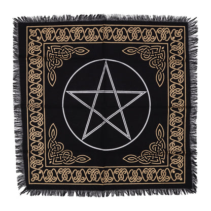 Esoteric Fringed Altar Cloth – Pentacle Symbol for Witchcraft & Ritual