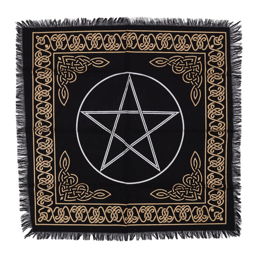 Esoteric Fringed Altar Cloth – Pentacle Symbol for Witchcraft & Ritual