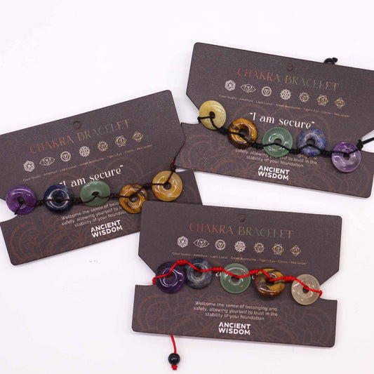 Chakra Large Round Gemstone Disc String Bracelet – Adjustable Crystal Jewellery