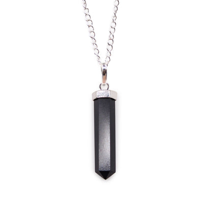 Black Agate Classic Point Gemstone Pendant Necklace