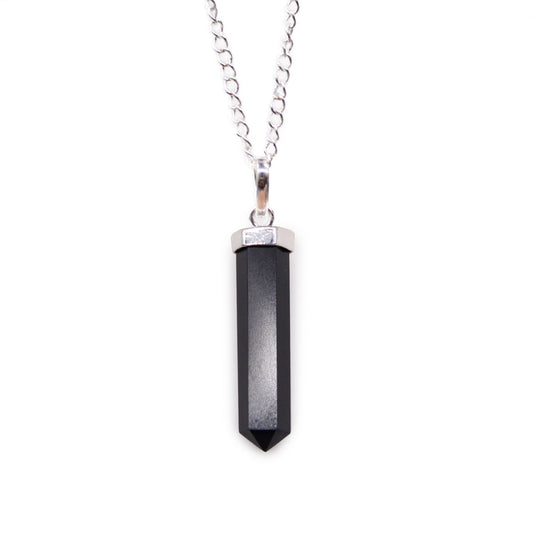 Black Agate Classic Point Gemstone Pendant Necklace