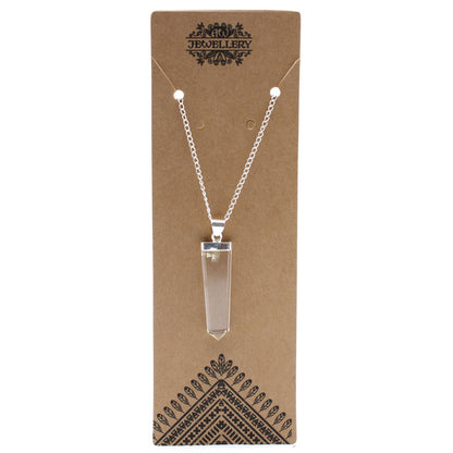 Rock Quartz Flat Pencil Gemstone Pendant Necklace